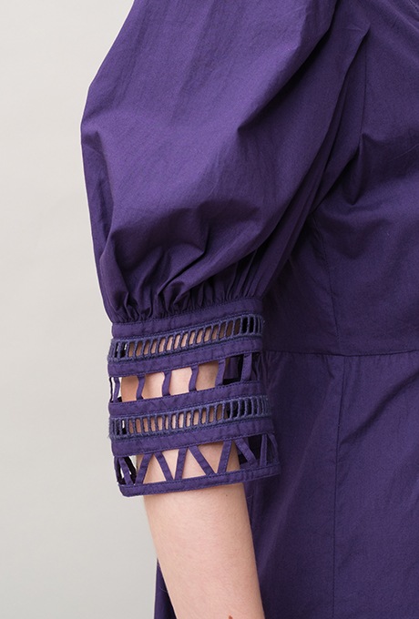 Cotton Ladder Lace Puff Sleeve Flare Long Dress