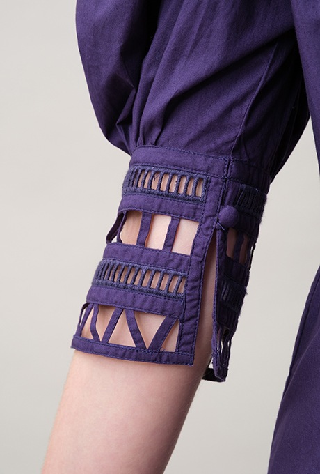 Cotton Ladder Lace Puff Sleeve Flare Long Dress