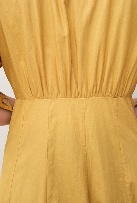 Cotton Ladder Lace Puff Sleeve Flare Long Dress