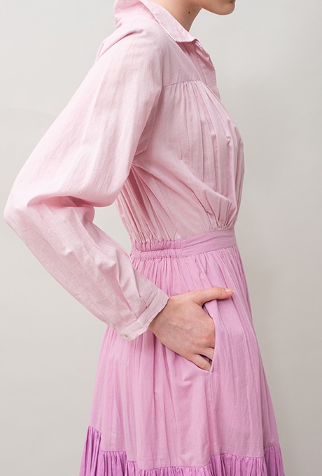 Cotton Gradation Color Gather Tiered Long Dress 