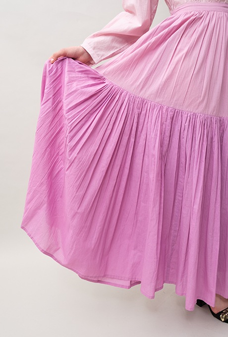 Cotton Gradation Color Gather Tiered Long Dress 