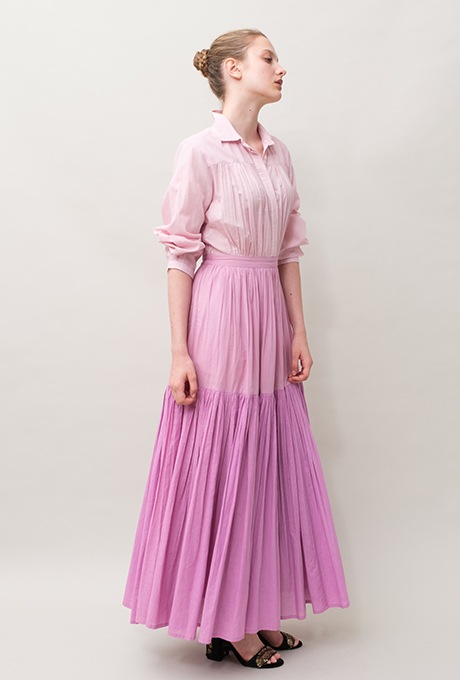 Cotton Gradation Color Gather Tiered Long Dress 