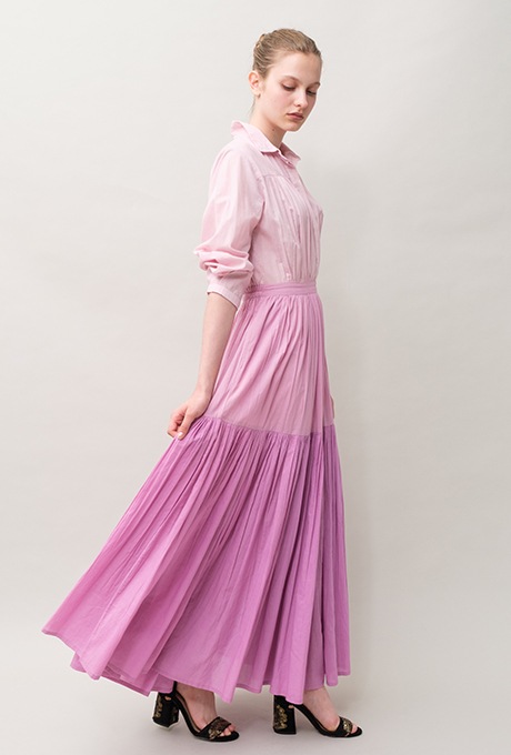 Cotton Gradation Color Gather Tiered Long Dress 
