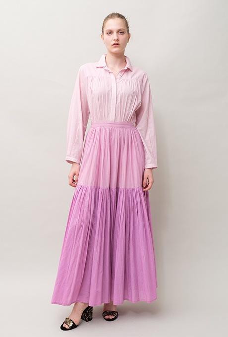 Cotton Gradation Color Gather Tiered Long Dress 