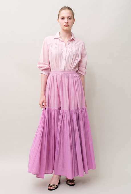 Cotton Gradation Color Gather Tiered Long Dress 