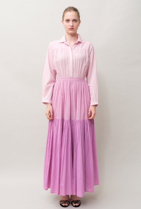 Cotton Gradation Color Gather Tiered Long Dress 
