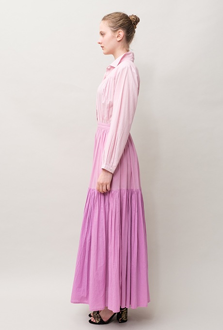 Cotton Gradation Color Gather Tiered Long Dress 