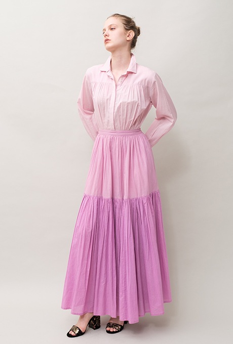 Cotton Gradation Color Gather Tiered Long Dress 