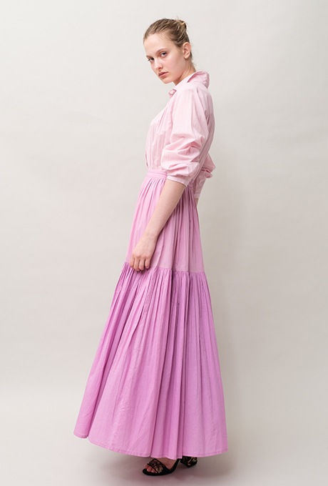 Cotton Gradation Color Gather Tiered Long Dress 