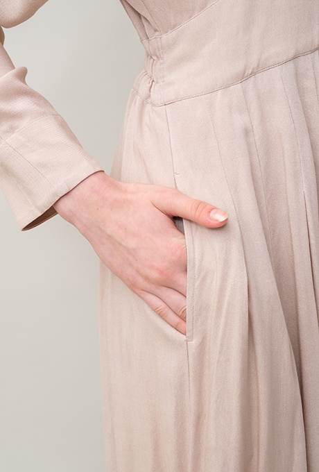 Velvet Tape Rayon Dolman Tuck Flare Middle Dress 