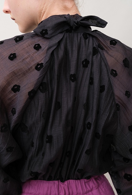 Cotton Silk Flock Print Quilting Flare Middle Dress  