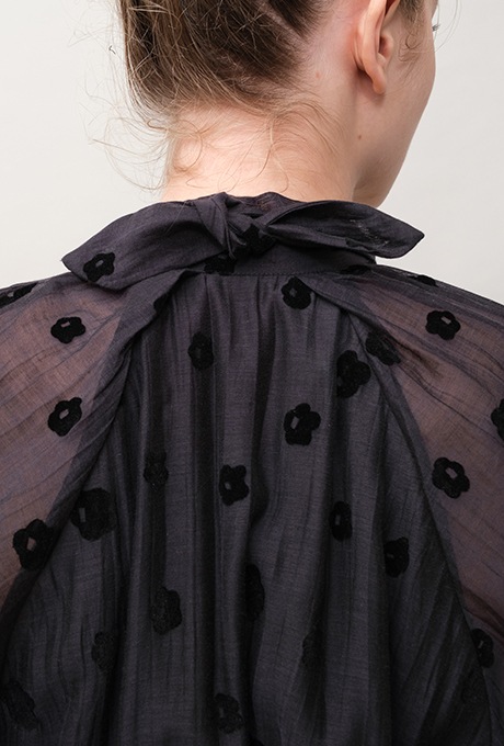 Cotton Silk Flock Print Quilting Flare Middle Dress  