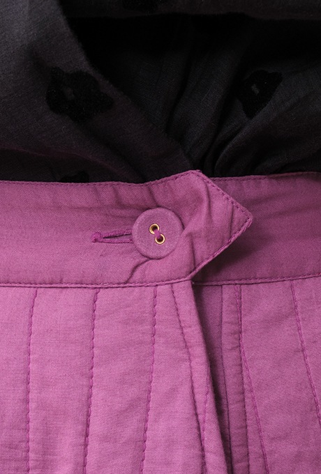 Cotton Silk Flock Print Quilting Flare Middle Dress  