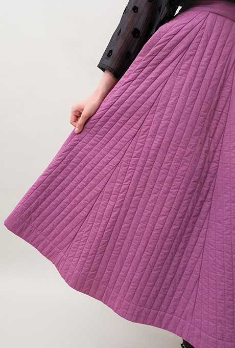 Cotton Silk Flock Print Quilting Flare Middle Dress  