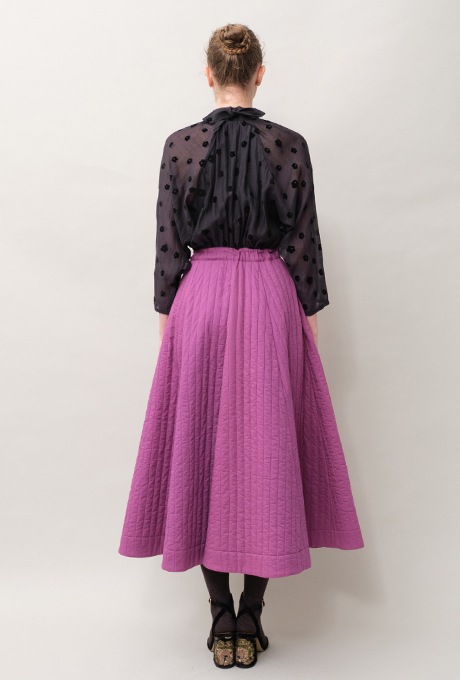 Cotton Silk Flock Print Quilting Flare Middle Dress  