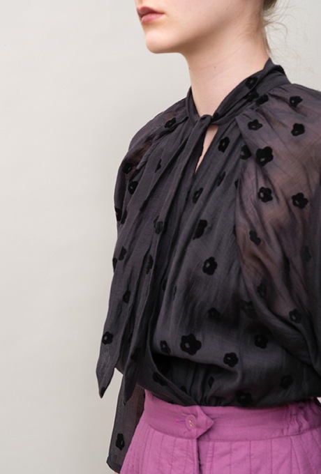 Cotton Silk Flock Print Quilting Flare Middle Dress  