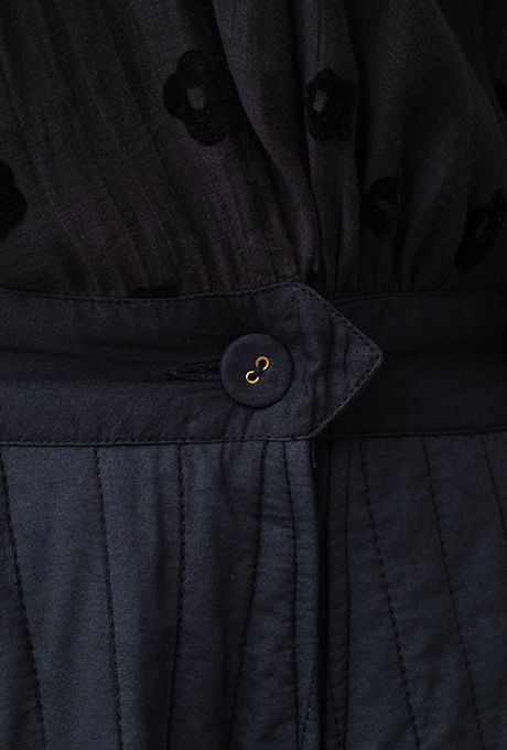 Cotton Silk Flock Print Quilting Flare Middle Dress  