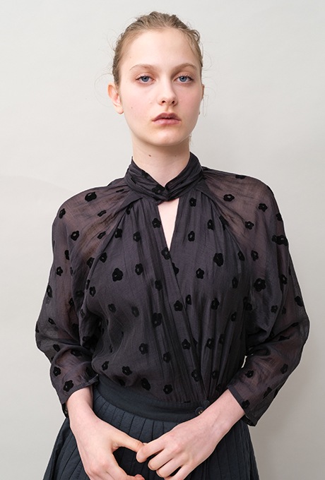 Cotton Silk Flock Print Quilting Flare Middle Dress  