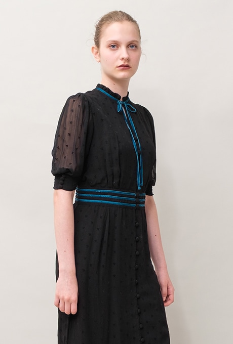 Flock Print Rayon Georgette Middle Dress 