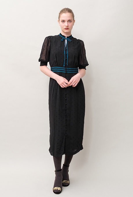 Flock Print Rayon Georgette Middle Dress 