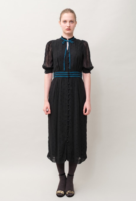 Flock Print Rayon Georgette Middle Dress 