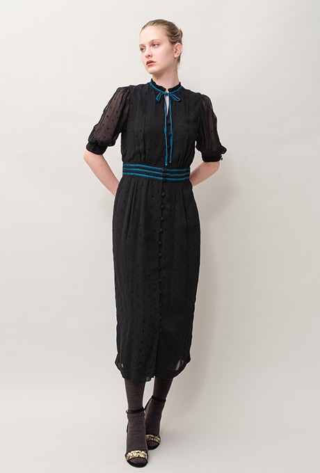 Flock Print Rayon Georgette Middle Dress 