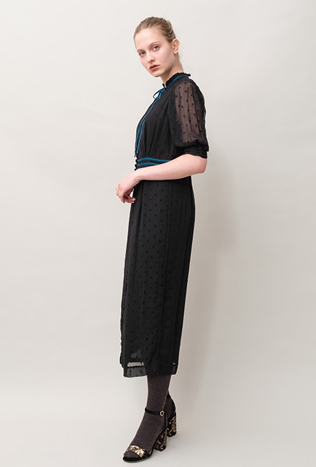 Flock Print Rayon Georgette Middle Dress 