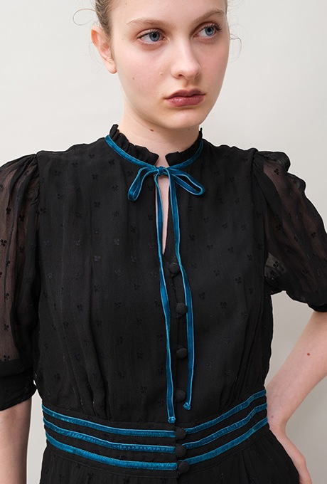 Flock Print Rayon Georgette Middle Dress 