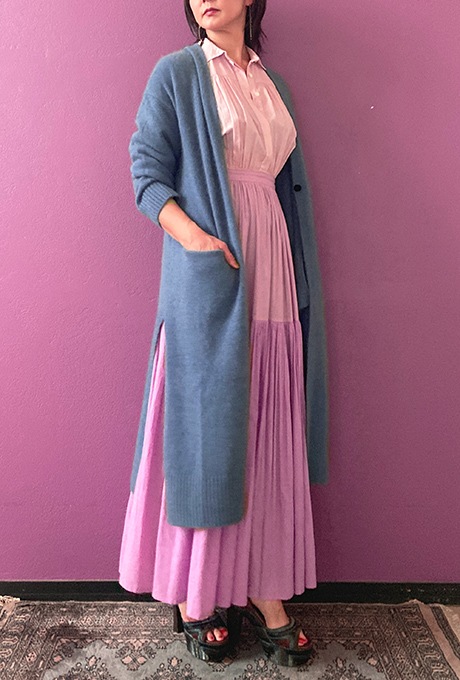 Wool Long Knit Gown Velvet Button