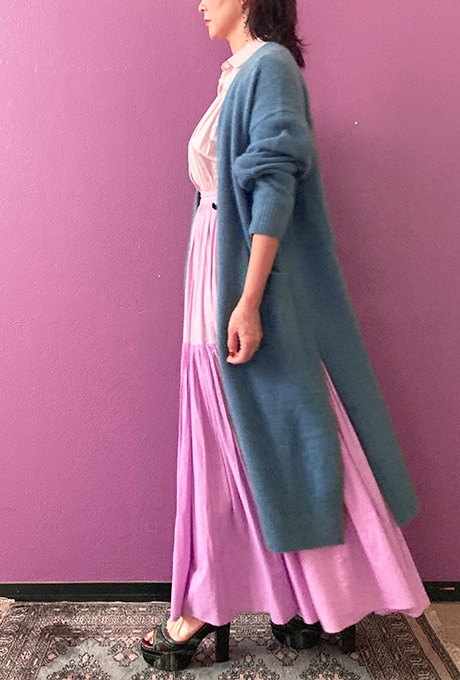 Wool Long Knit Gown Velvet Button