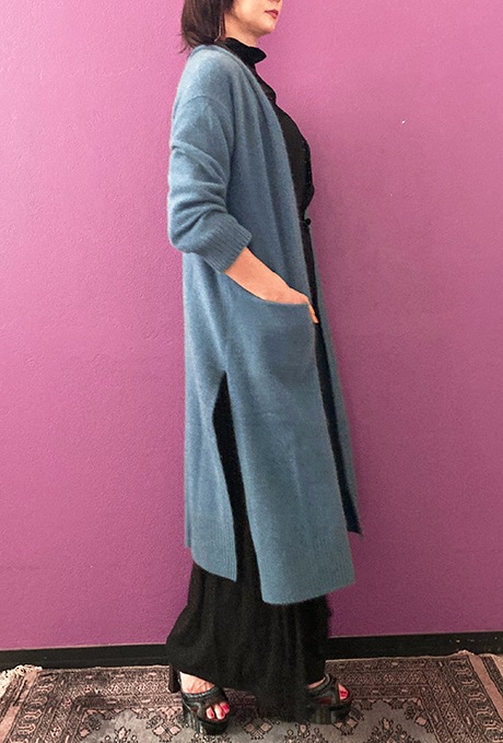 Wool Long Knit Gown Velvet Button