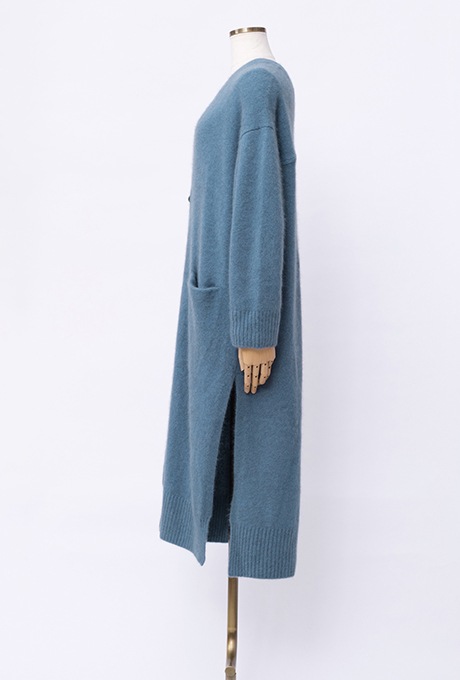 Wool Long Knit Gown Velvet Button