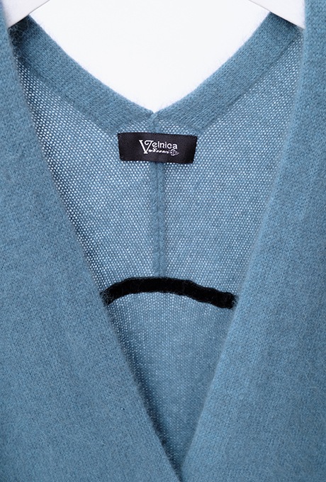 Wool Long Knit Gown Velvet Button