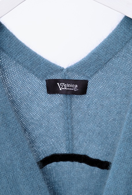 Wool Long Knit Gown Velvet Button