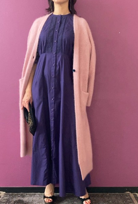 Wool Long Knit Gown Velvet Button