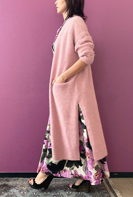 Wool Long Knit Gown Velvet Button