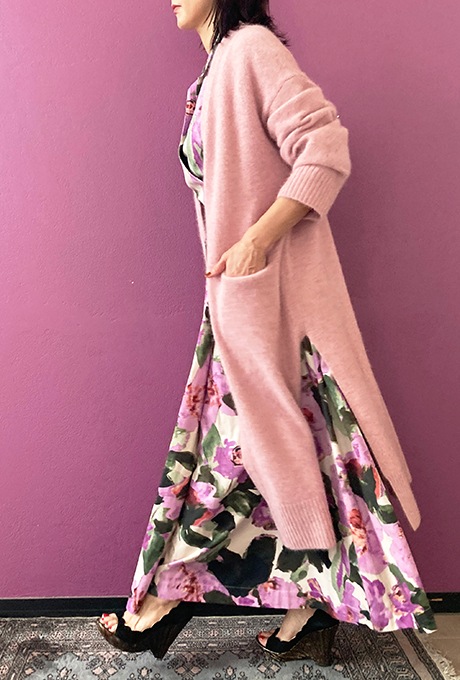 Wool Long Knit Gown Velvet Button