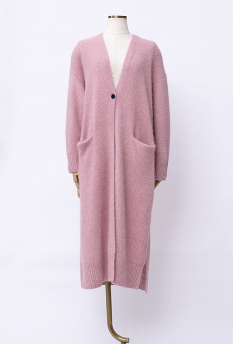 Wool Long Knit Gown Velvet Button