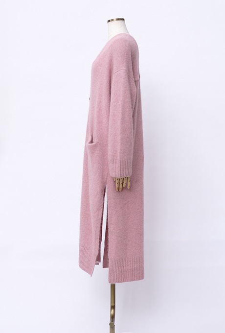 Wool Long Knit Gown Velvet Button