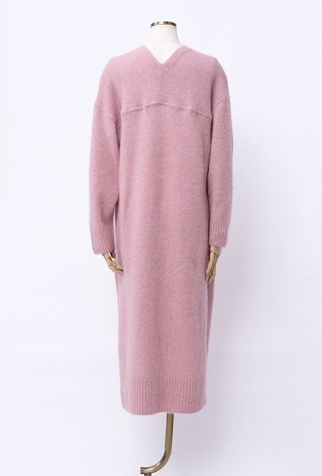 Wool Long Knit Gown Velvet Button