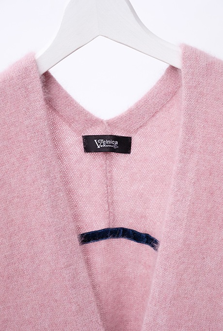 Wool Long Knit Gown Velvet Button