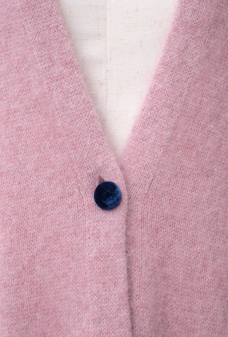 Wool Long Knit Gown Velvet Button