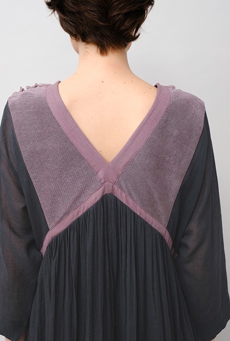 Cotton Gauze Frill Dolman Sleeve Gather Long Dress