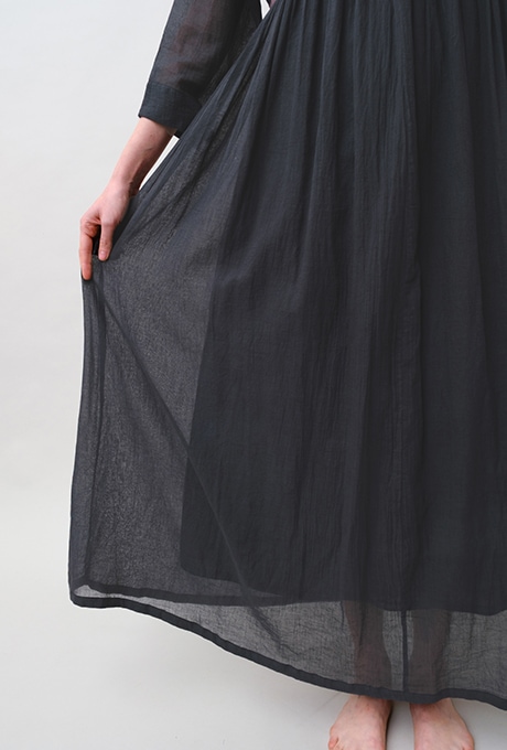 Cotton Gauze Frill Dolman Sleeve Gather Long Dress