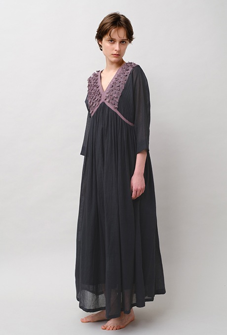 Cotton Gauze Frill Dolman Sleeve Gather Long Dress