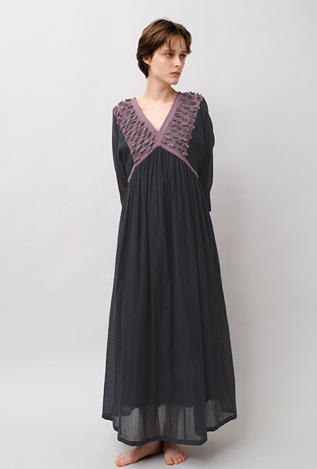 Cotton Gauze Frill Dolman Sleeve Gather Long Dress