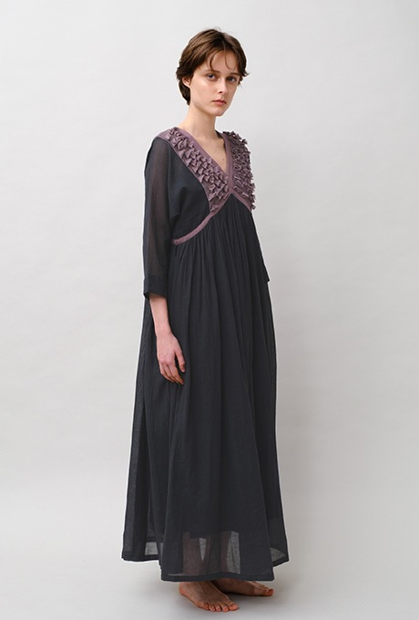 Cotton Gauze Frill Dolman Sleeve Gather Long Dress