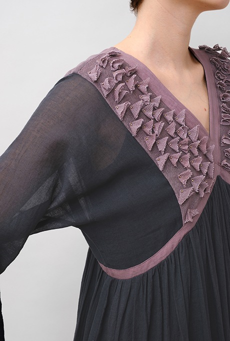 Cotton Gauze Frill Dolman Sleeve Gather Long Dress