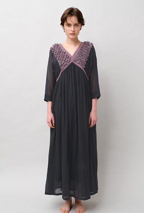Cotton Gauze Frill Dolman Sleeve Gather Long Dress