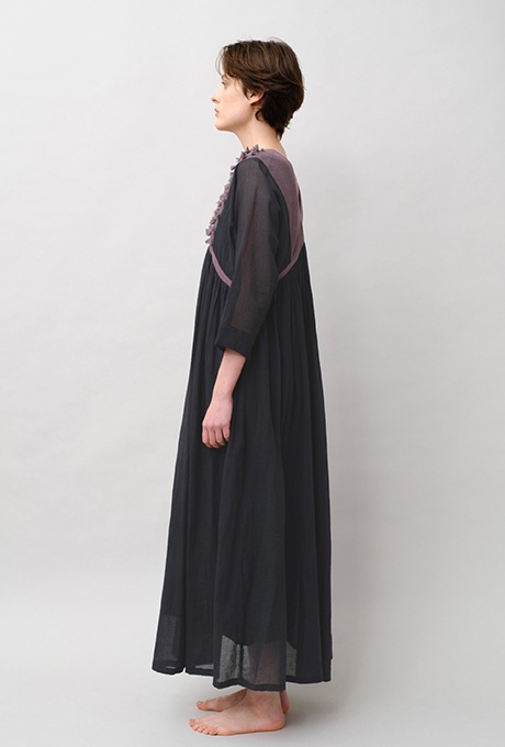 Cotton Gauze Frill Dolman Sleeve Gather Long Dress